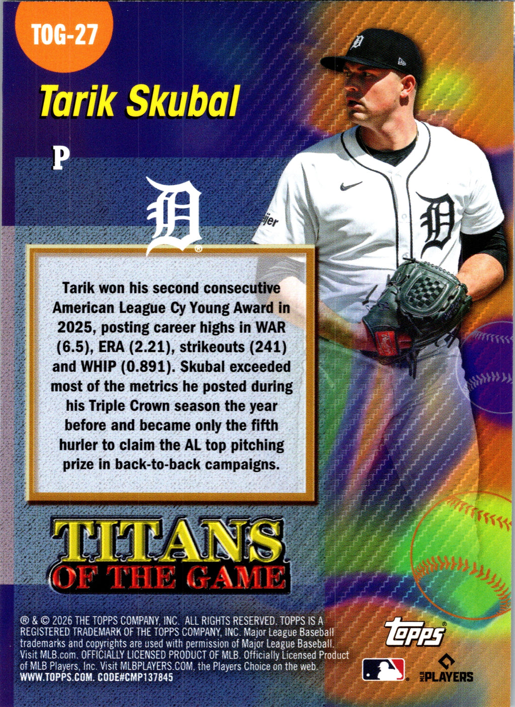 2026 Topps Tarik Skubal #TOG-27 Titans of the Game Detroit Tigers Near Mint