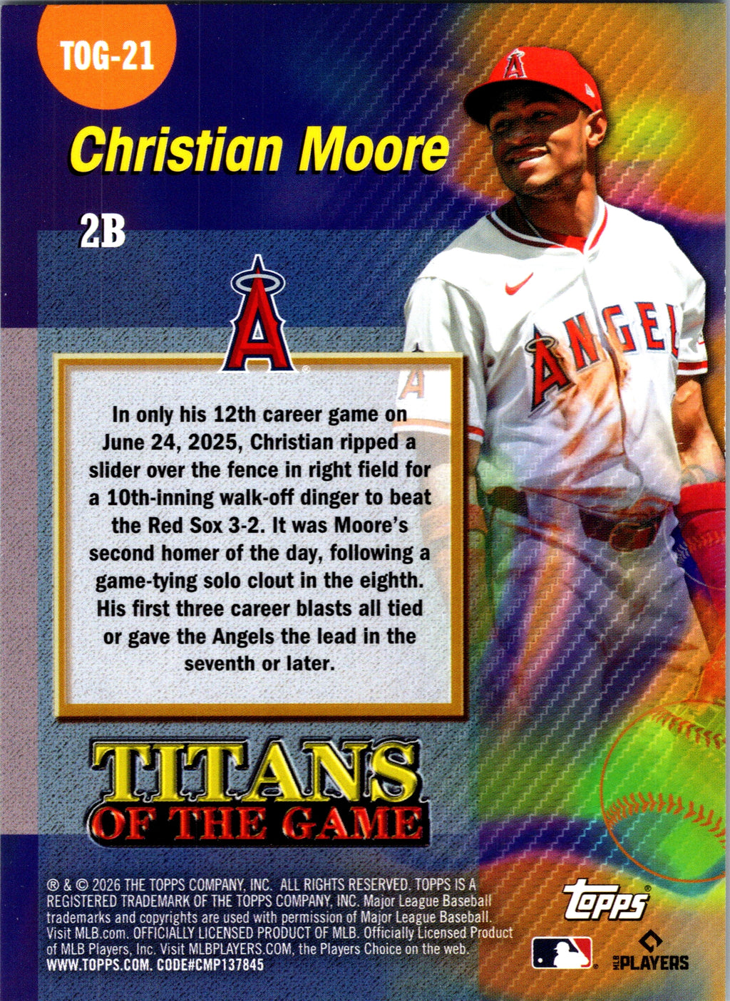 2026 Topps Christian Moore #TOG-21 Titans of the Game Angels Rookie NM