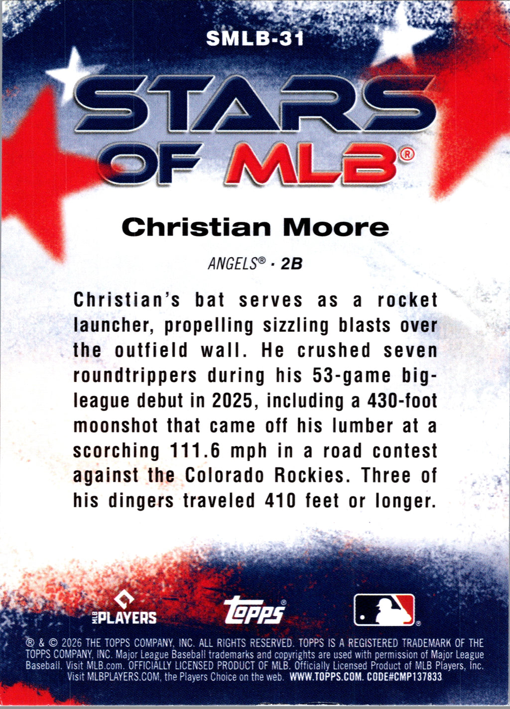 2026 Topps Christian Moore #SMLB-31 Stars of MLB Los Angeles Angels Rookie NM