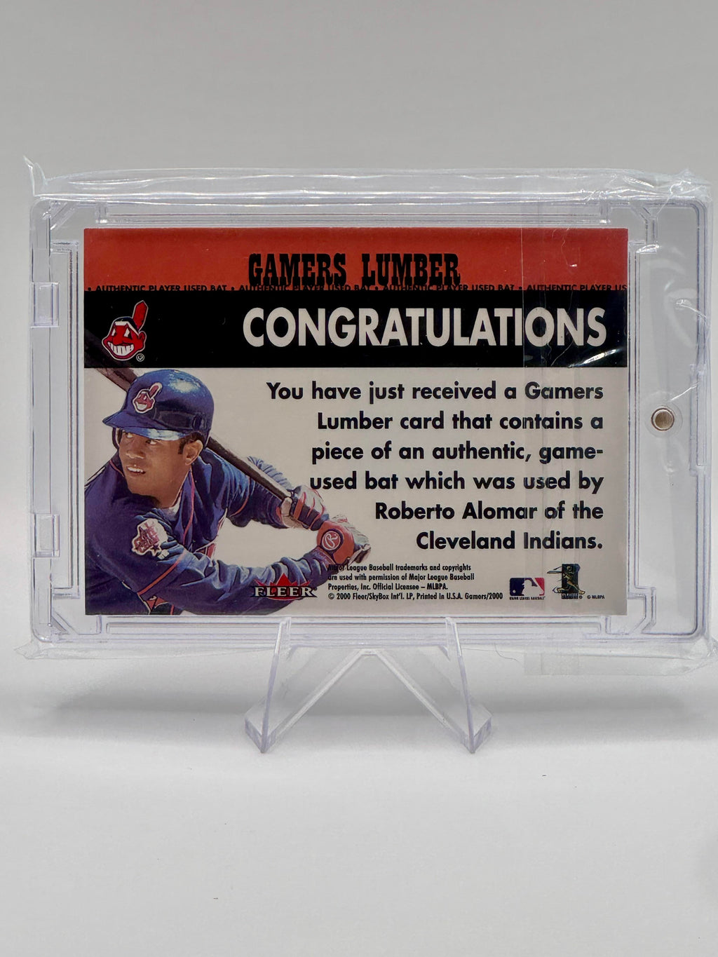 2000 Fleer Gamers Roberto Alomar #NNO Lumber Cleveland Indians Memorabilia NM