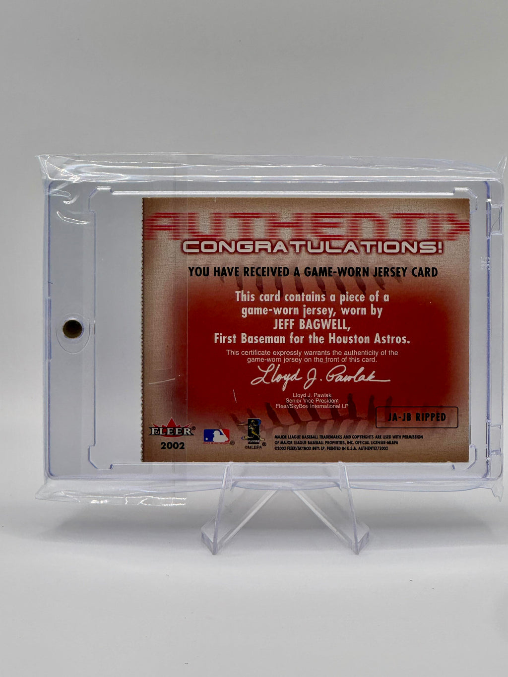 2002 Fleer Authentix Jeff Bagwell #JA-JB Jersey AuthenTIX Relic Astros NM