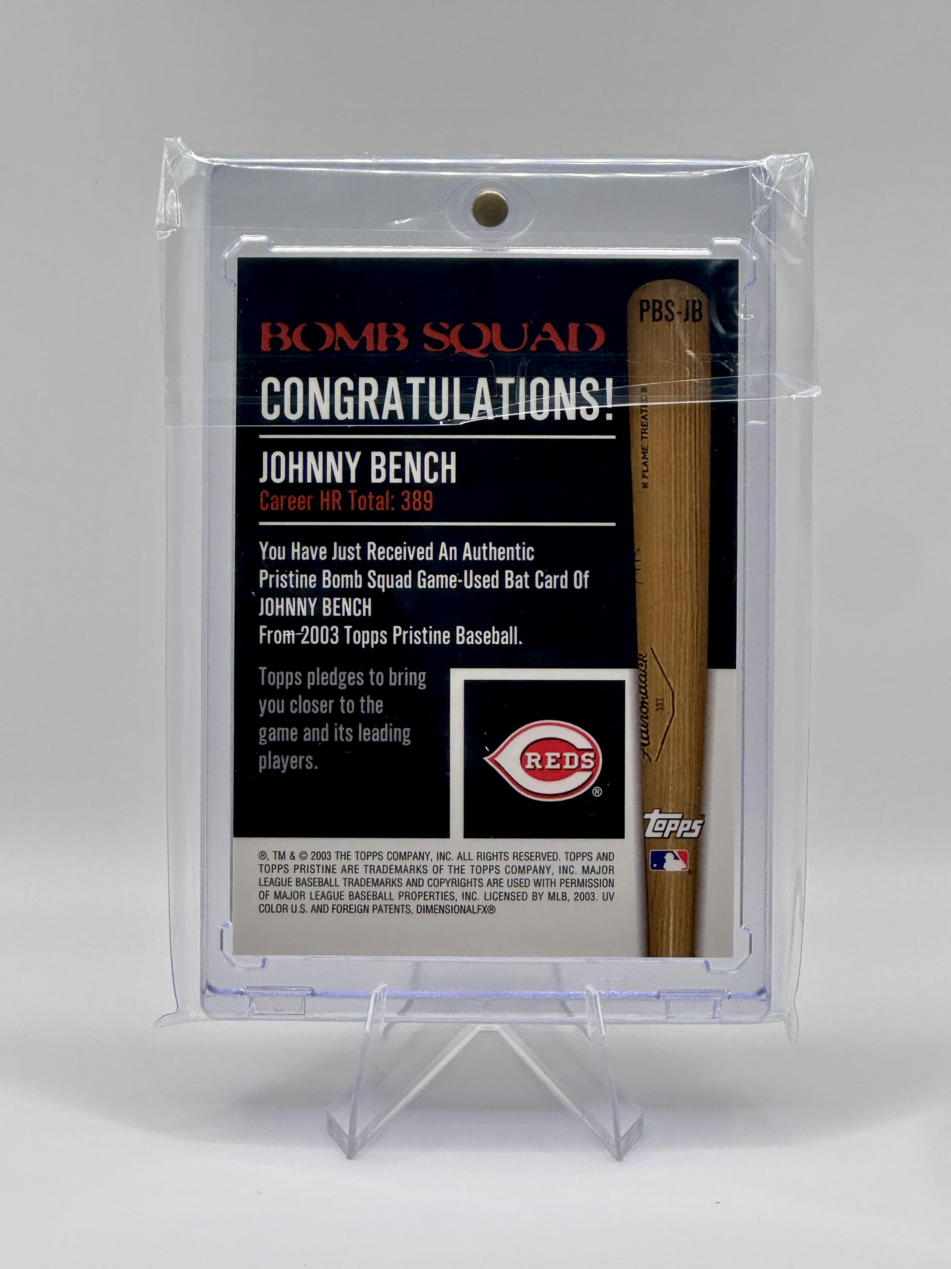 2003 Topps Pristine Johnny Bench #PBS-JB Memorabilia MEM: Bat; Near Mint