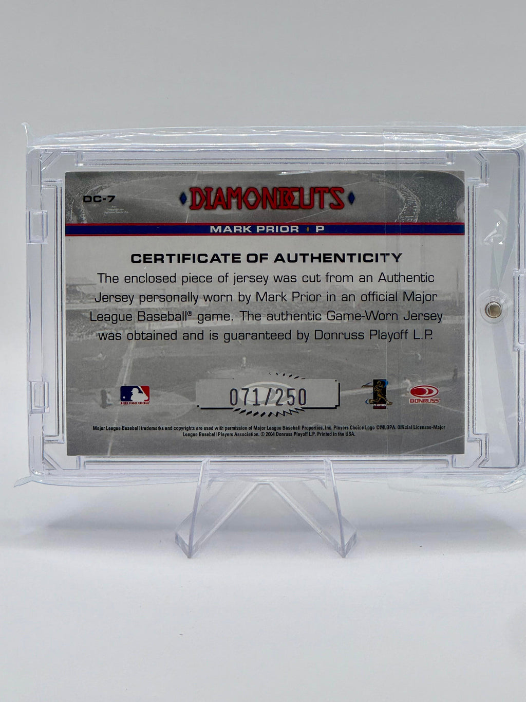 2004 Donruss Studio Mark Prior #DC-7 Diamond Cuts Jersey Chicago Cubs NM
