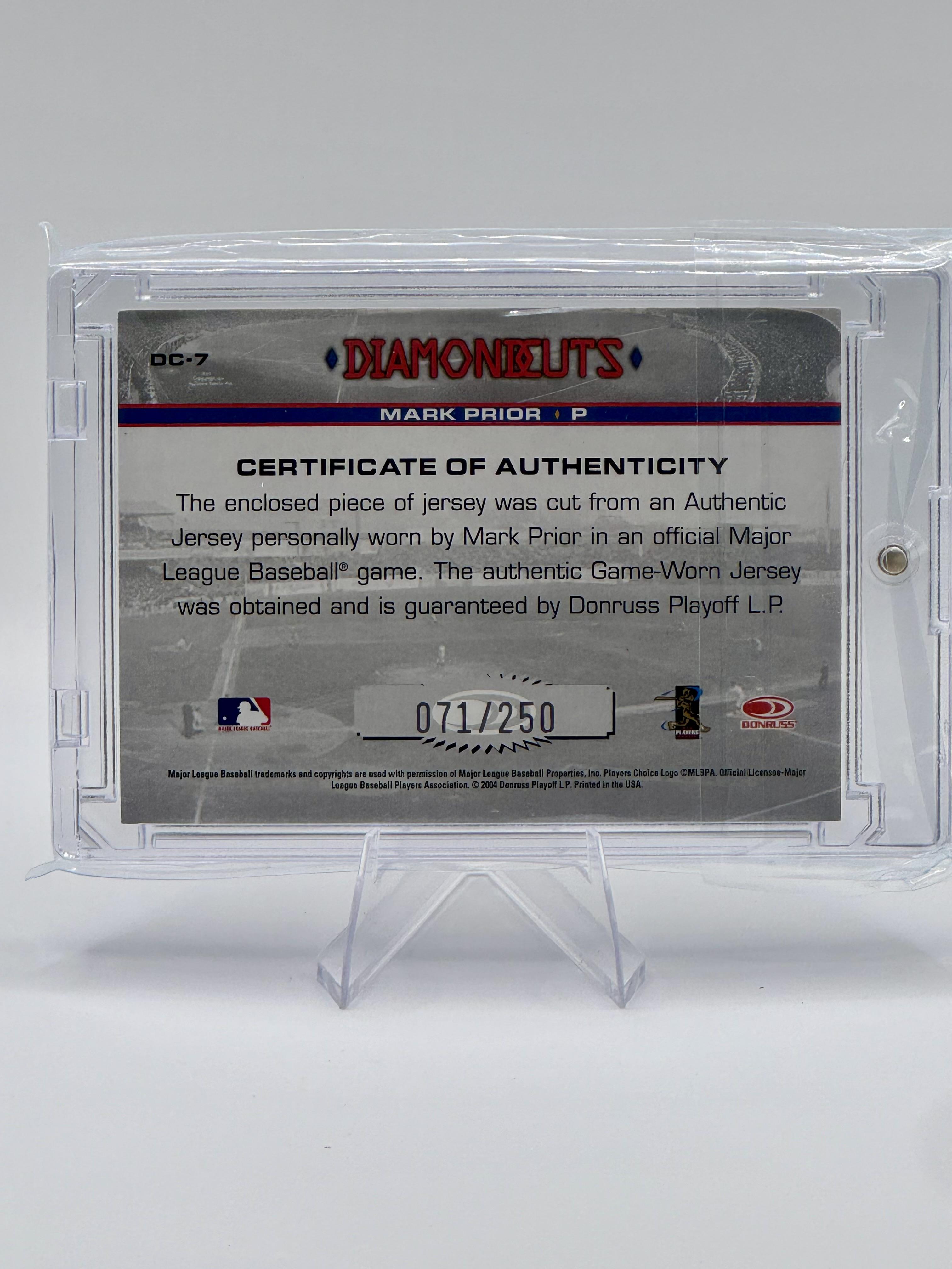 2004 Donruss Studio Mark Prior #DC-7 Diamond Cuts Jersey Chicago Cubs NM
