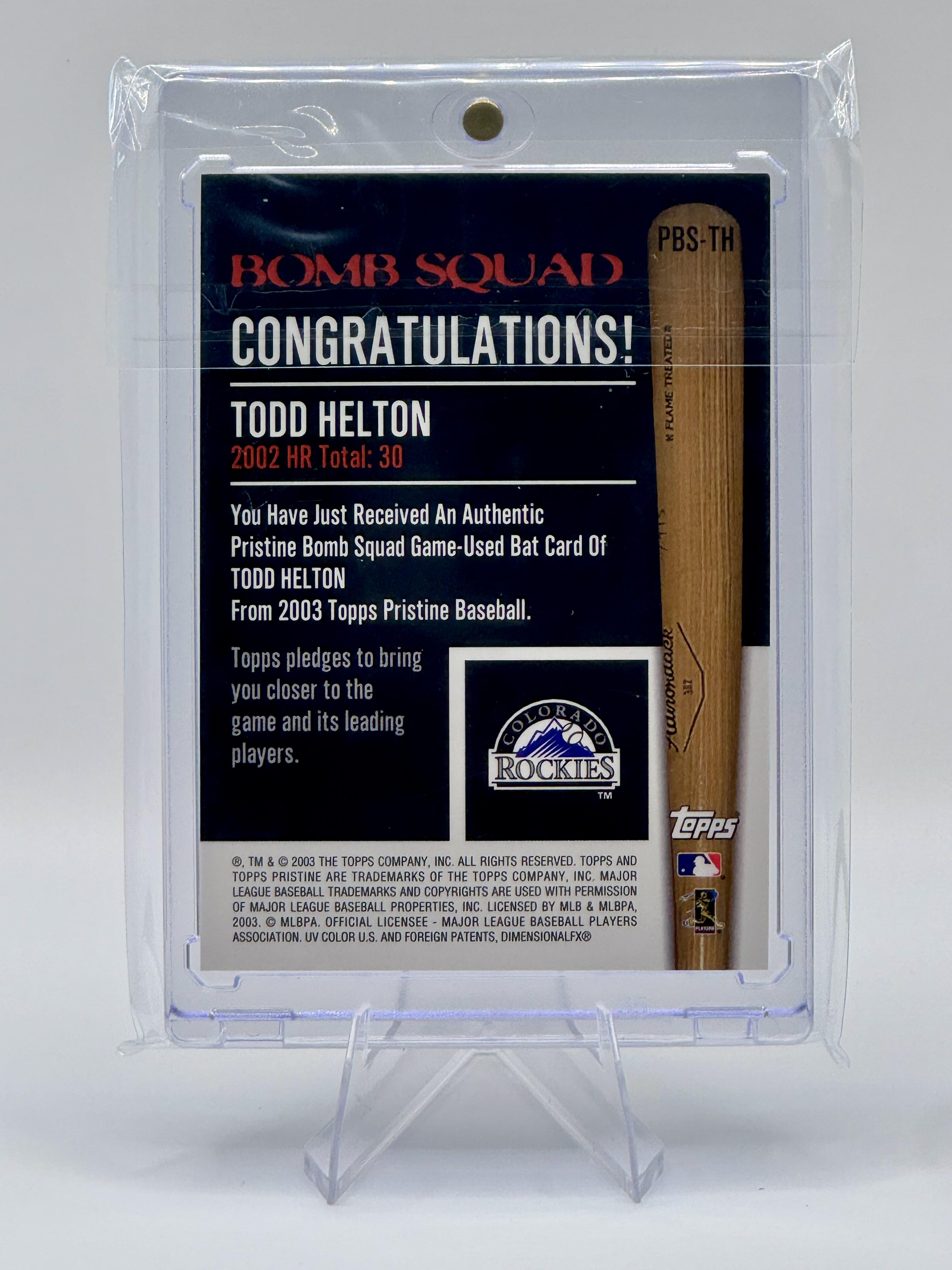 2003 Topps Pristine Todd Helton #PBS-TH Bomb Squad Bat Relic Rockies  NM