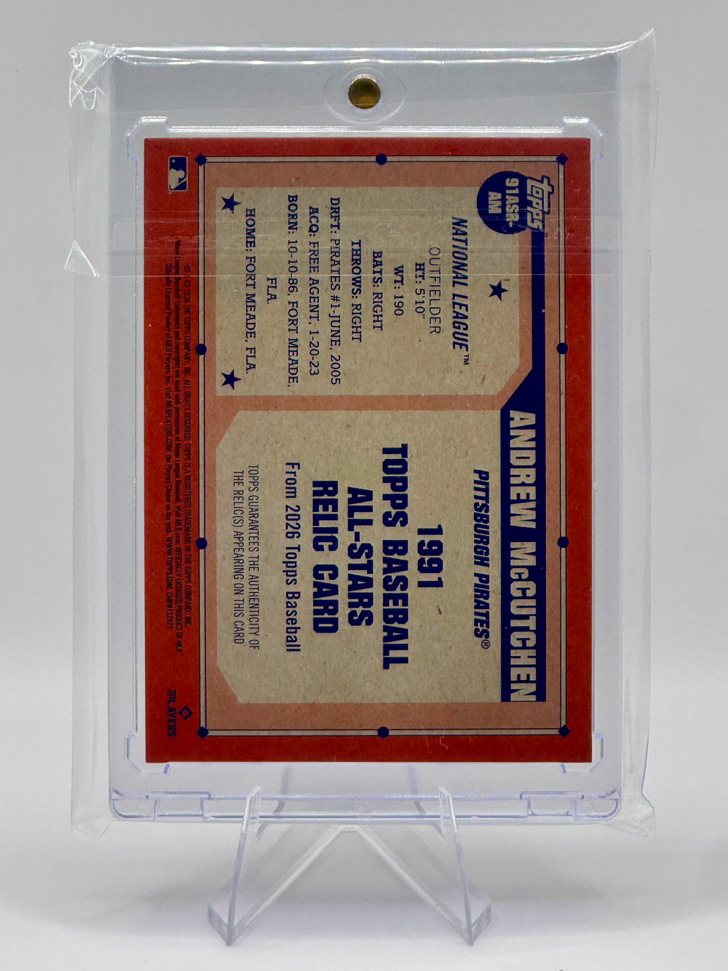 2026 Topps Andrew McCutchen #91ASR-AM 1991 All Star Relic Pittsburgh Pirates NM