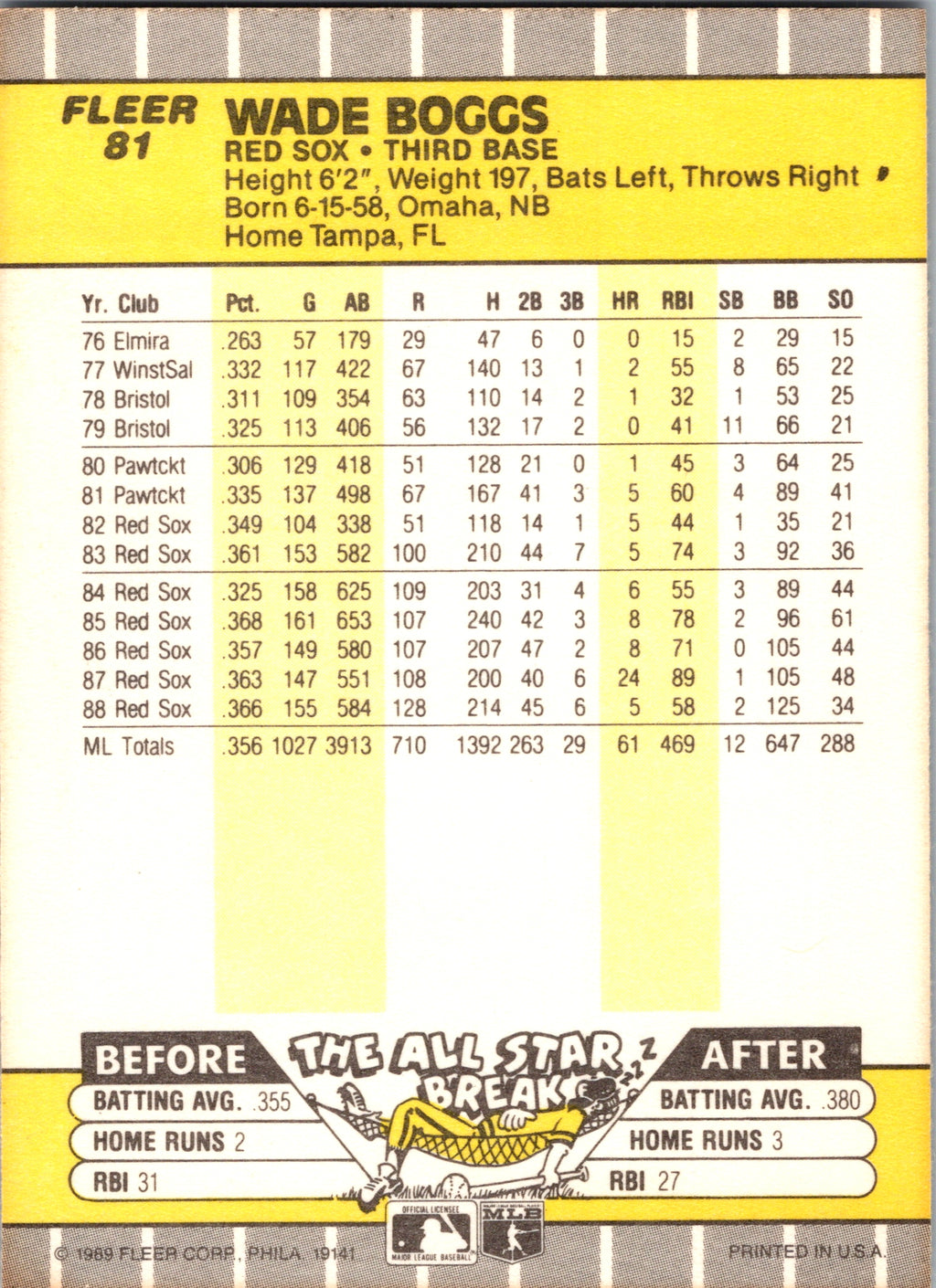 1989 Fleer Wade Boggs #81 Boston Red Sox Excellent