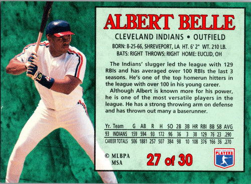 1994 Post Cereal Albert Belle #27 Cleveland Indians Vintage Excellent