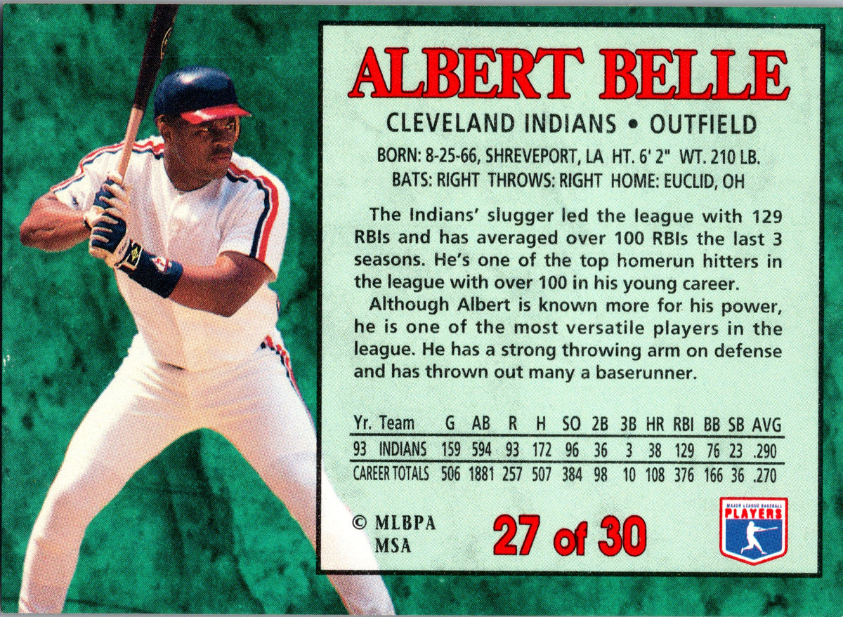 1994 Post Cereal Albert Belle #27 Cleveland Indians Excellent