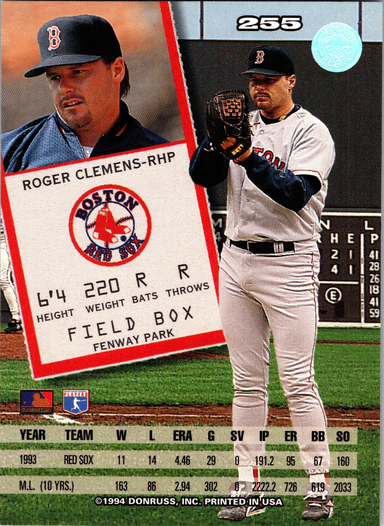 1994 Leaf Roger Clemens #255 Boston Red Sox Excellent
