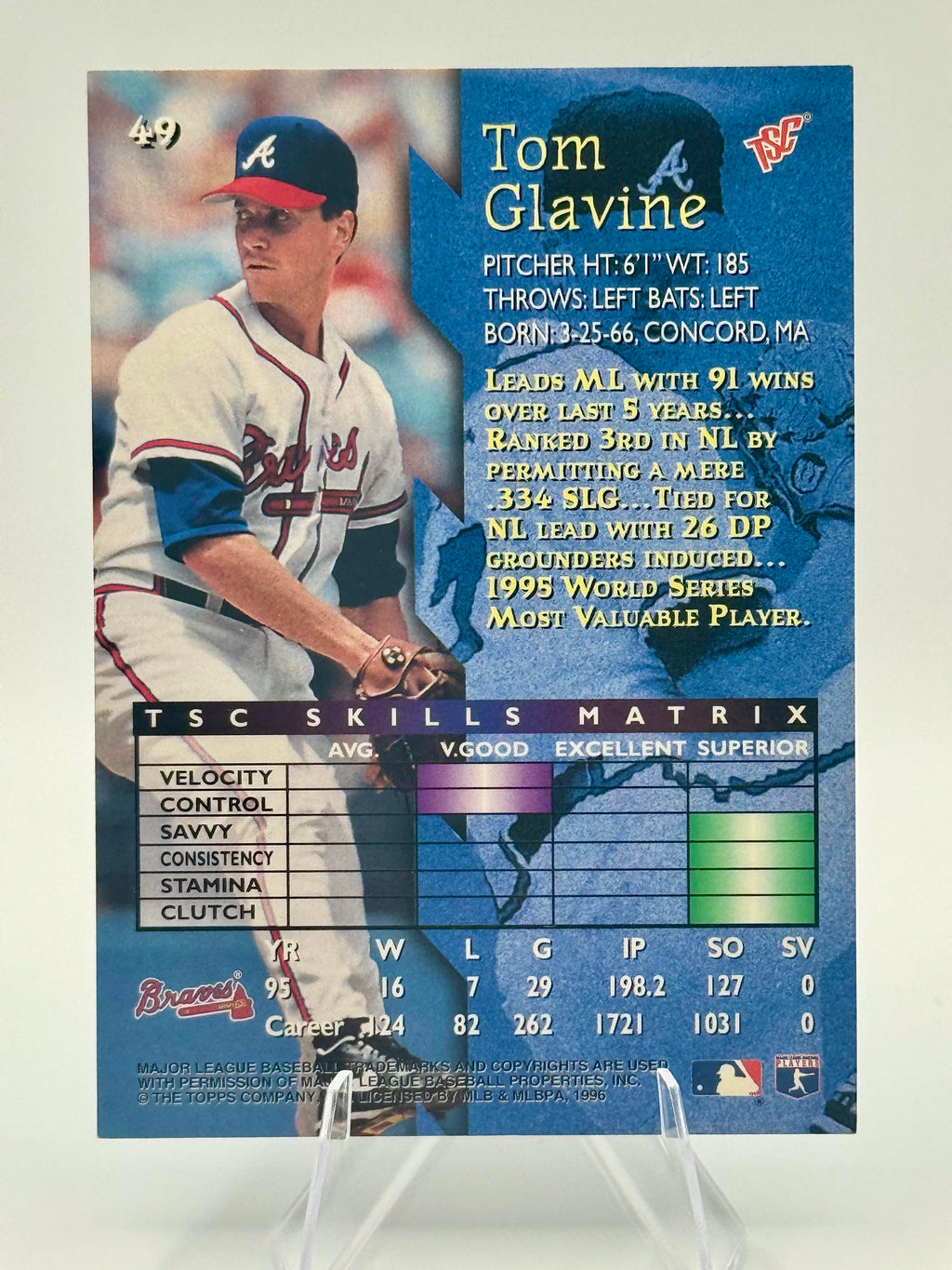 1996 Stadium Club Tom Glavine #49 Atlanta Braves Excellent