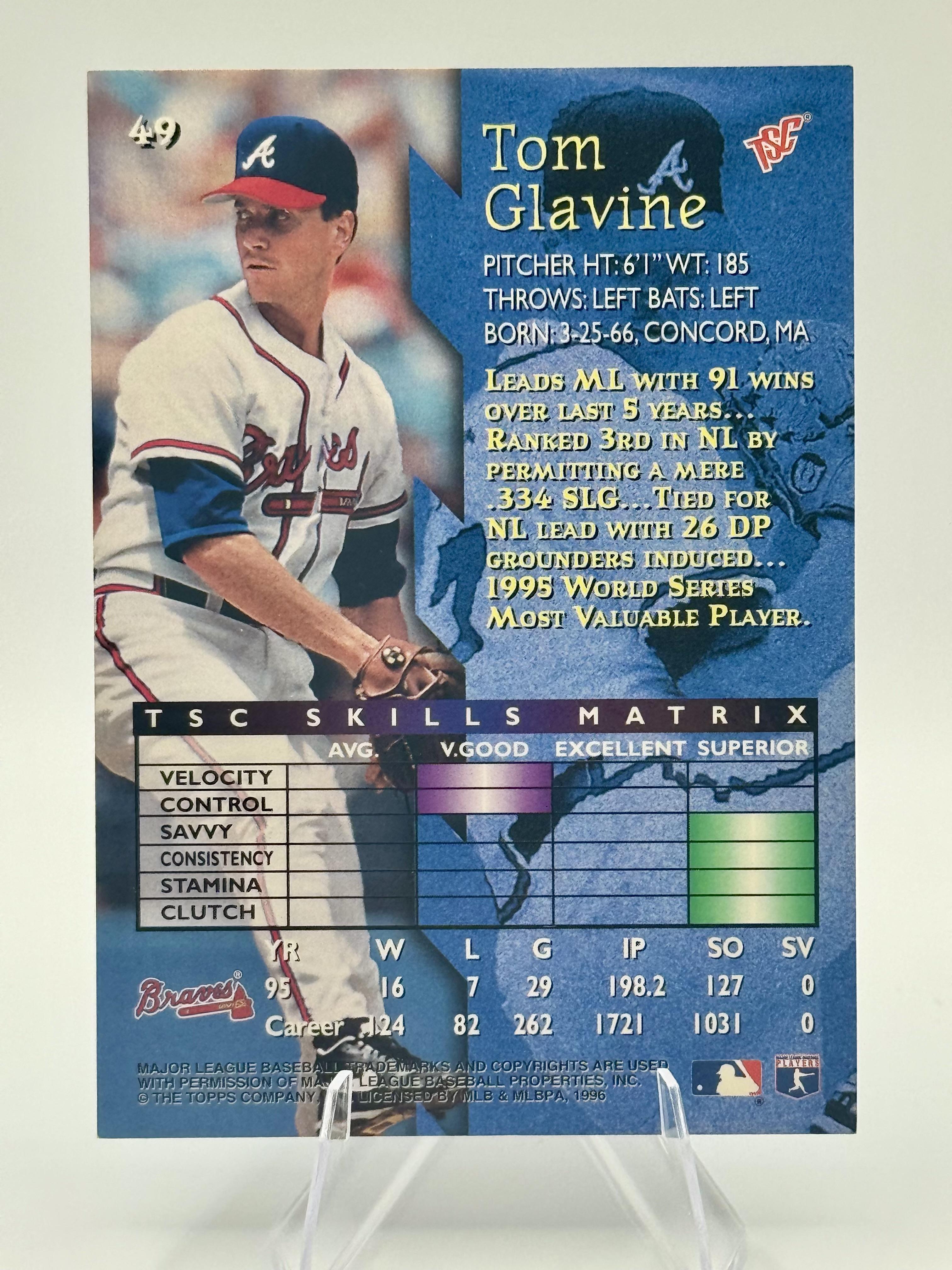 1996 Stadium Club Tom Glavine #49 Atlanta Braves Excellent
