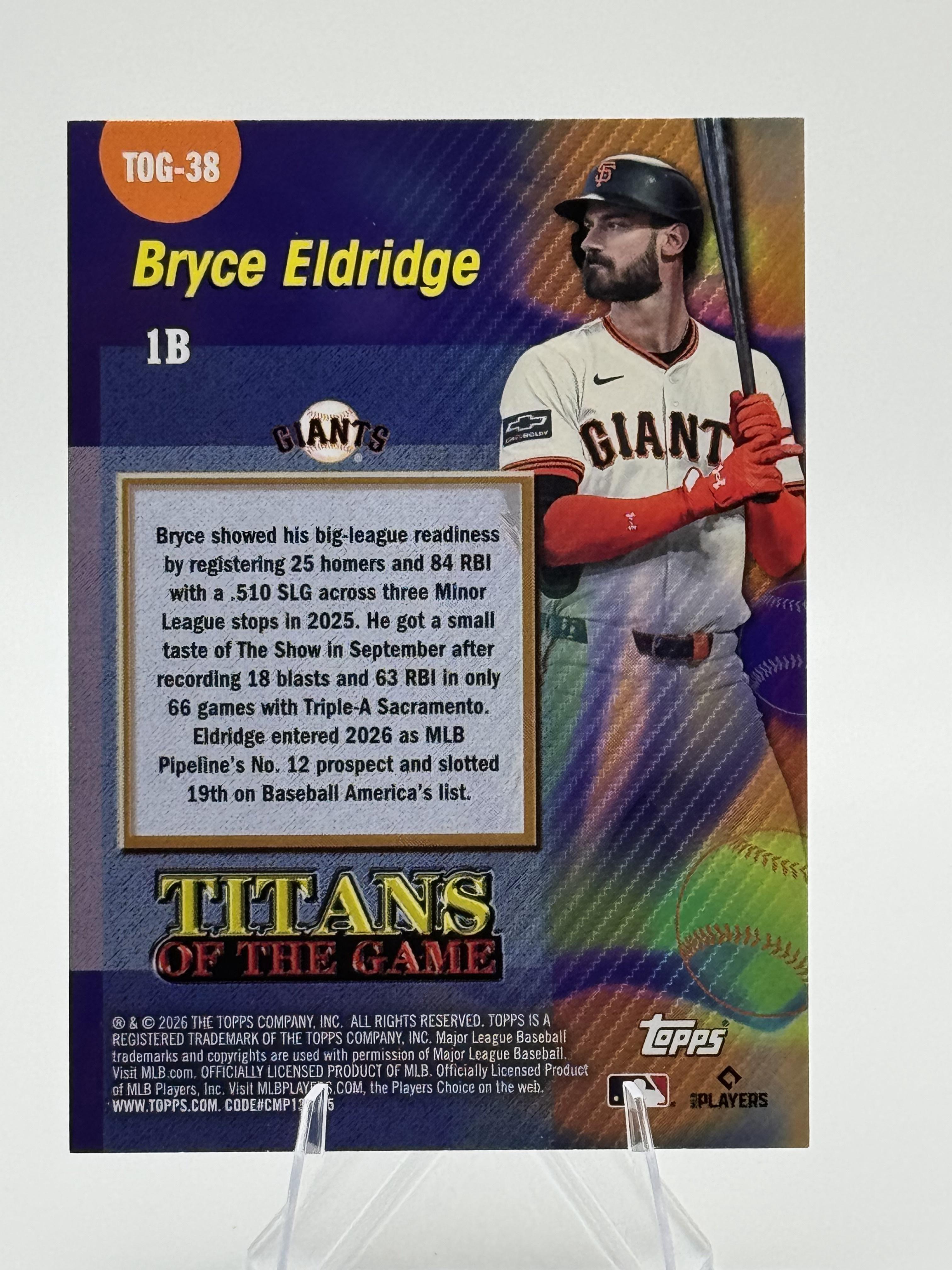 2026 Topps Bryce Eldridge #TOG-38 Titans of the Game San Francisco Giants NM