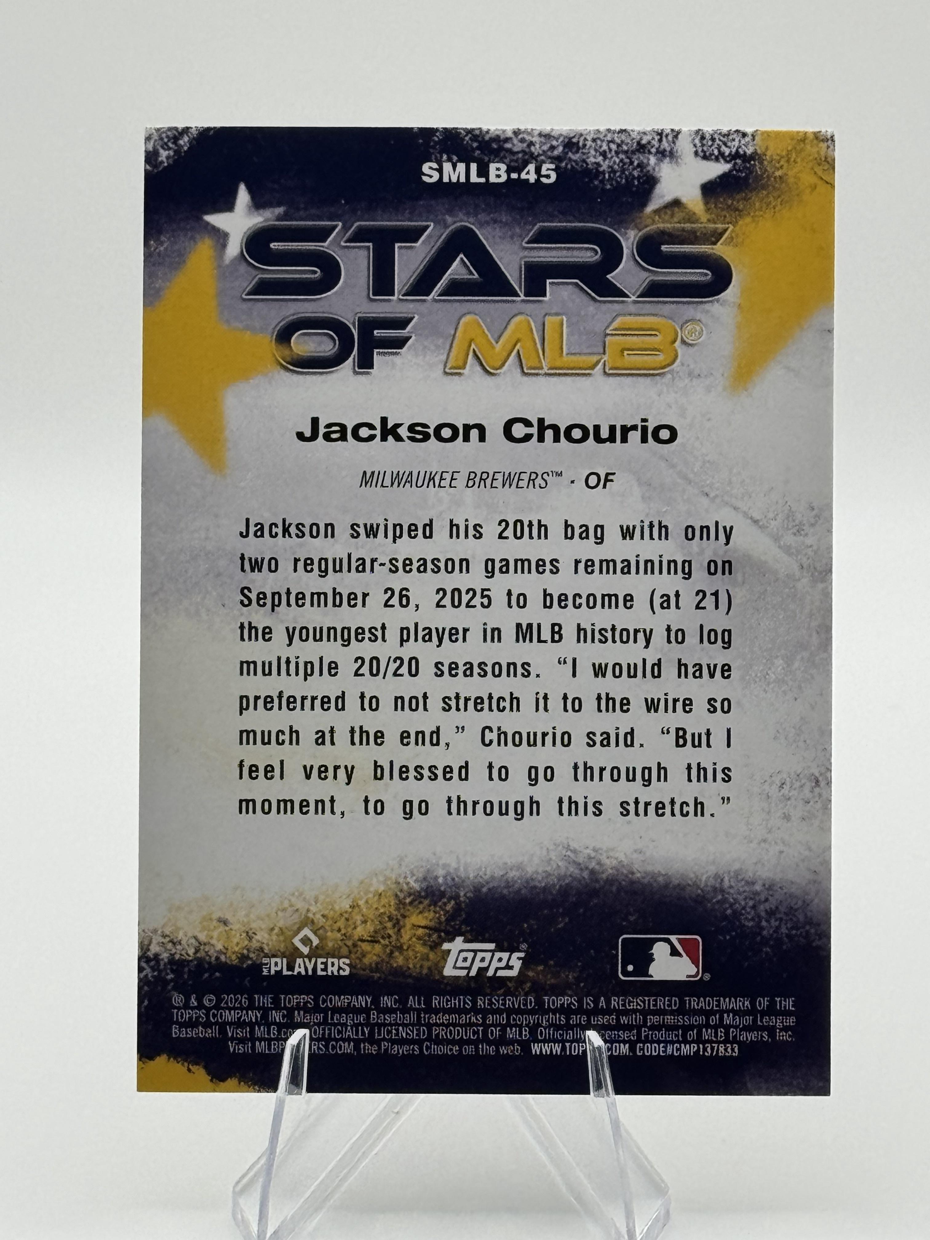 2026 Topps Jackson Chourio #SMLB-45 Stars of MLB Milwaukee Brewers NM