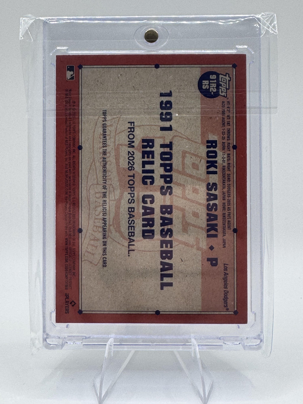2026 Topps Roki Sasaki #91R2-RS Memorabilia Near Mint or Better