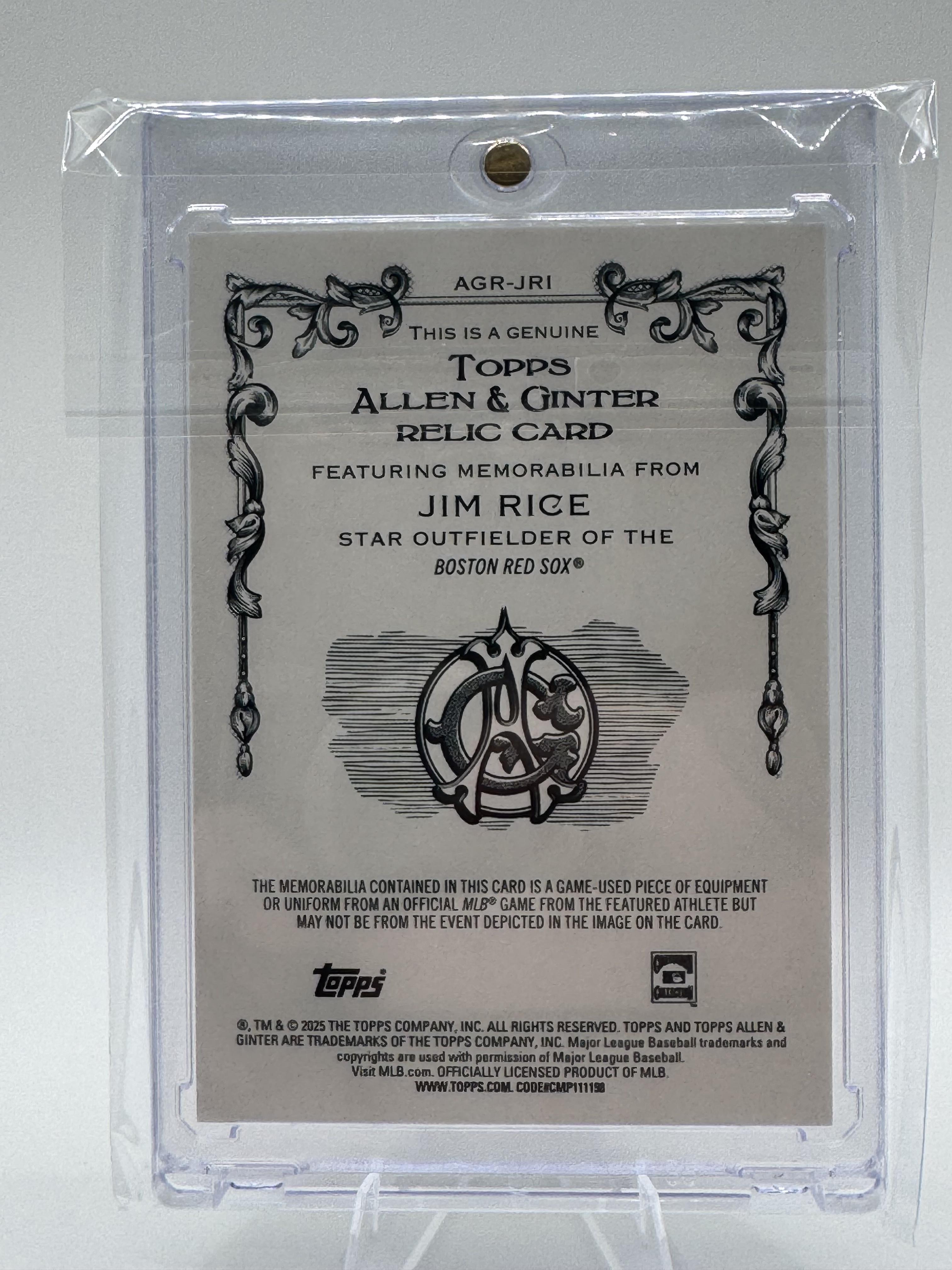 2025 Topps Allen & Ginter Jim Rice #AGR-JRI Relics Boston Red Sox NM