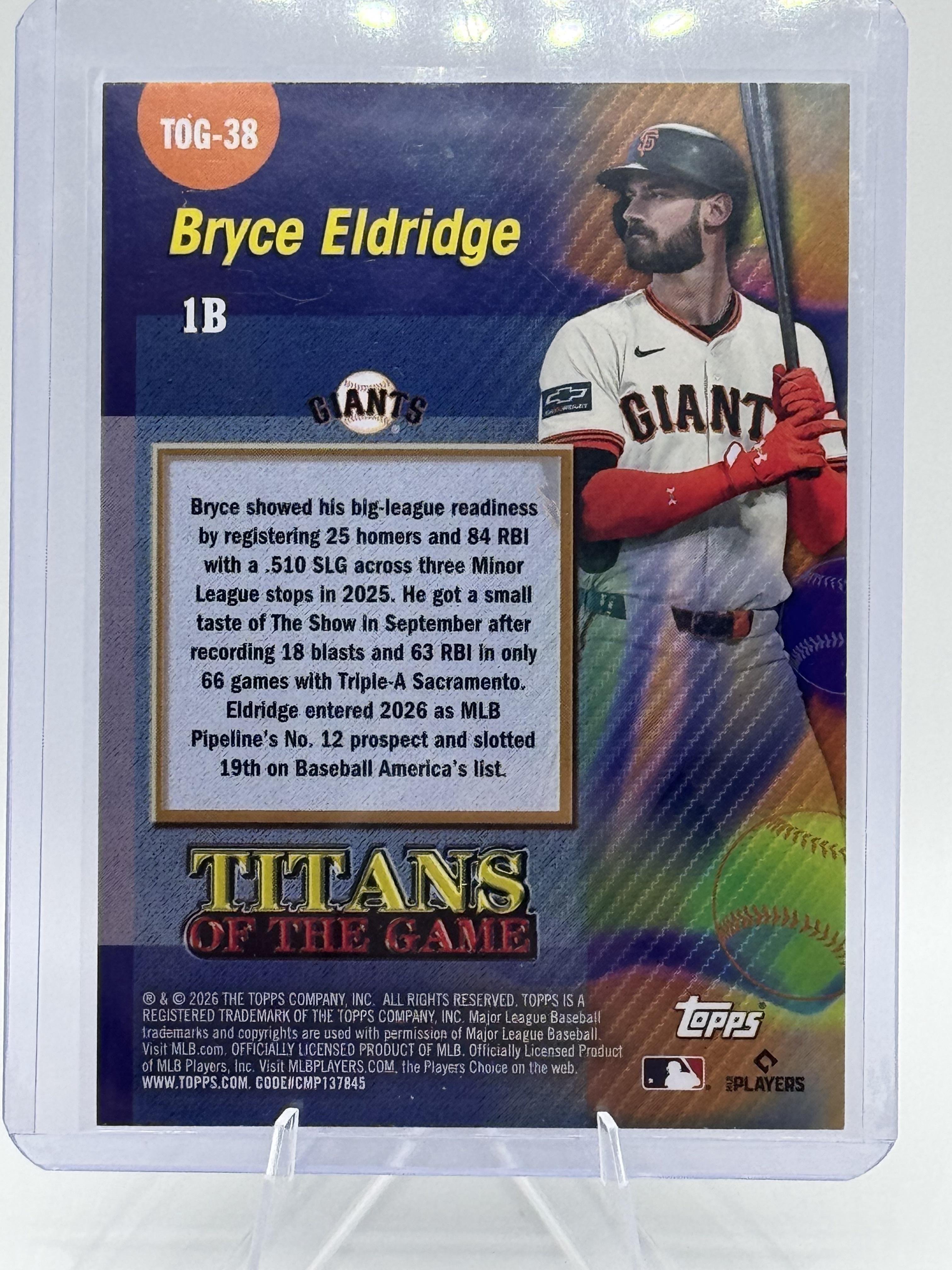 2026 Topps Bryce Eldridge #TOG-38 Titans of the Game Giants Rookie NM