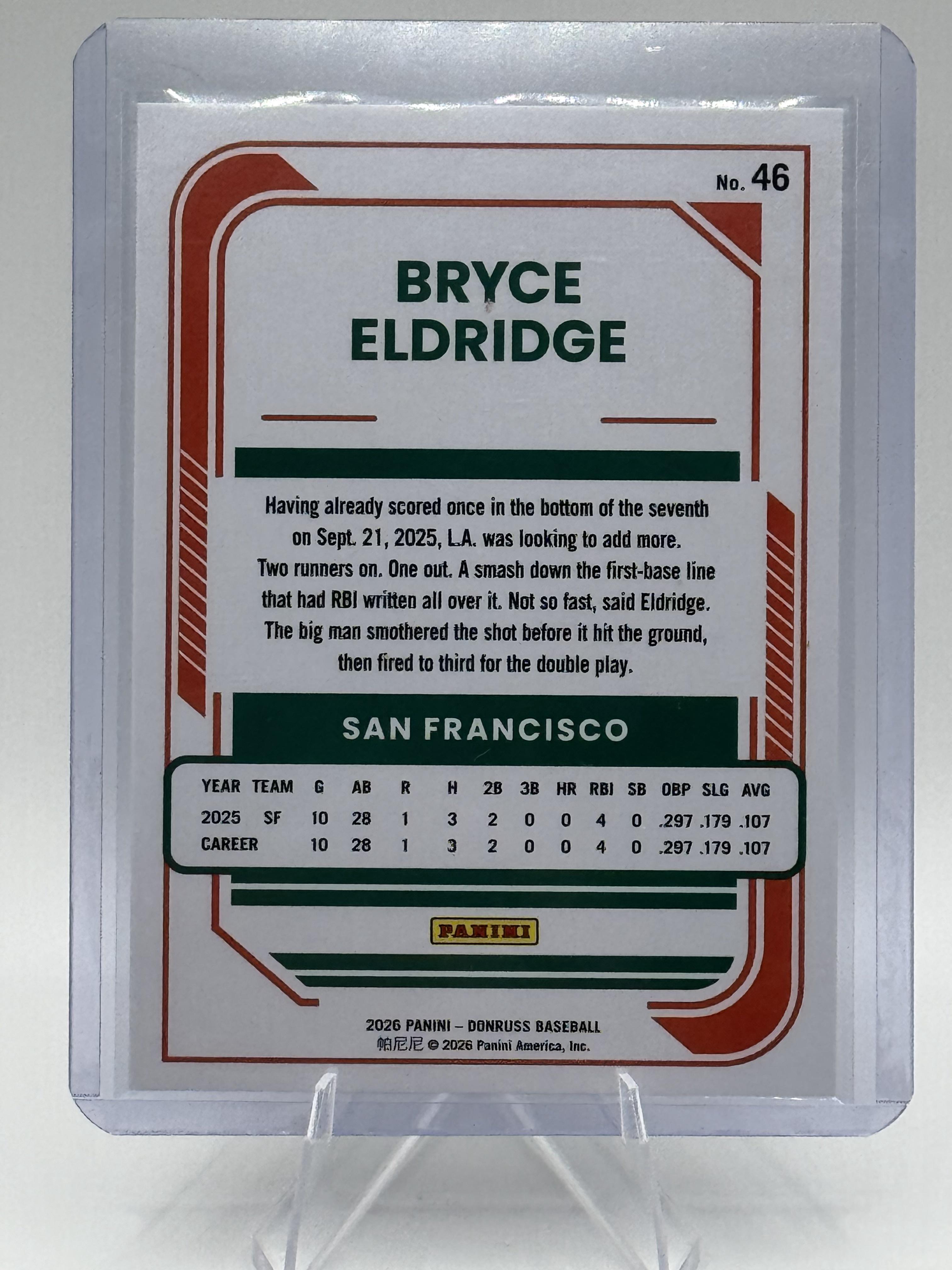 2026 Donruss Bryce Eldridge #46 Rated Rookie San Francisco Giants Rookie NM