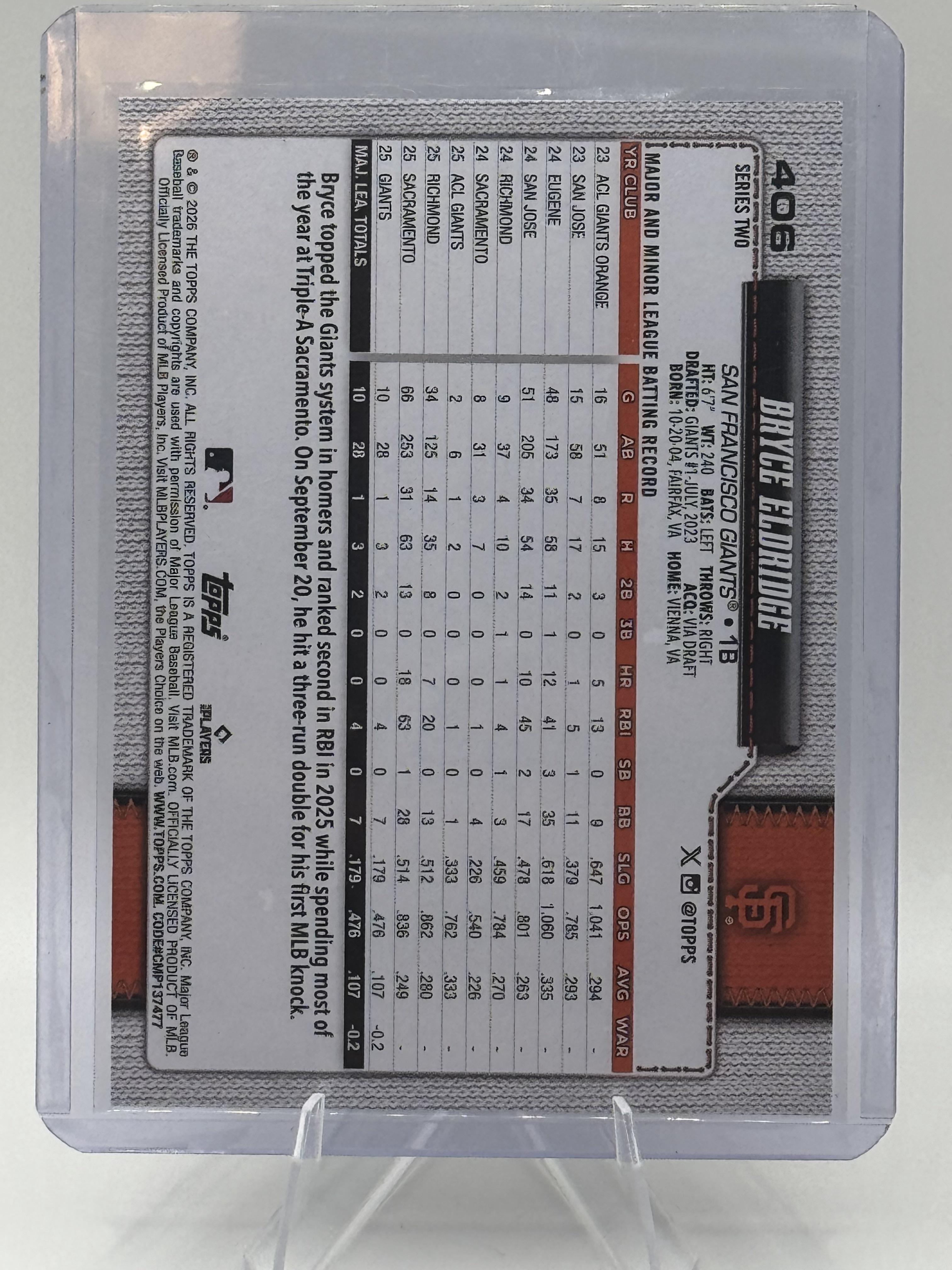 2026 Topps Bryce Eldridge #406 San Francisco Giants Near Mint or Better