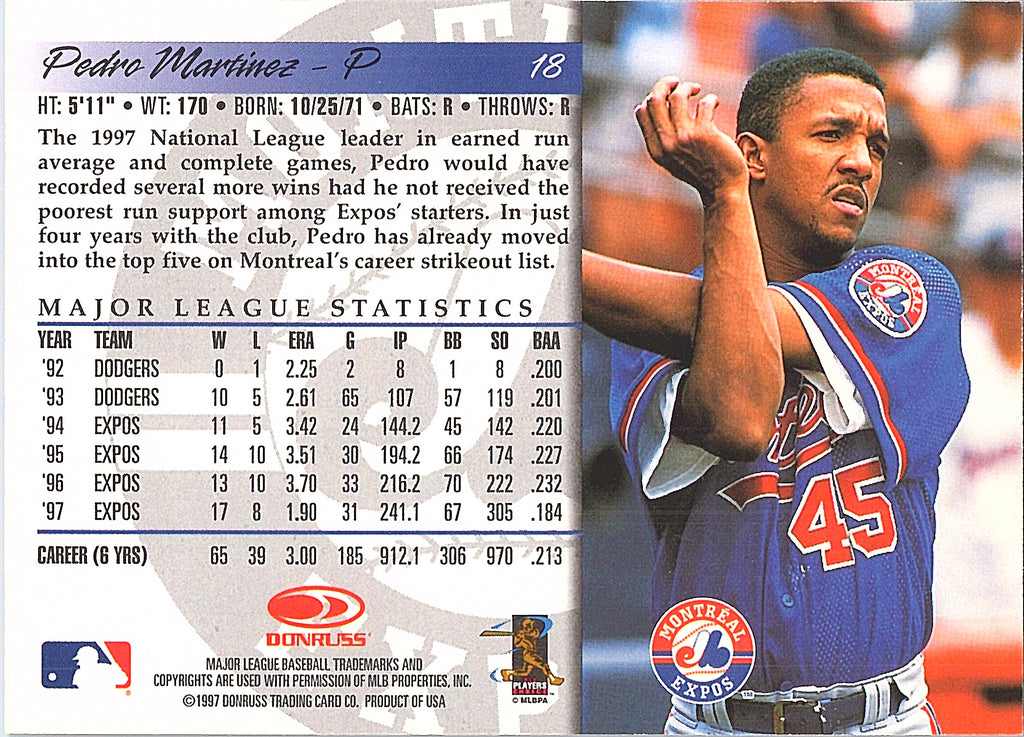 1998 Donruss Pedro Martinez #18 Montreal Expos Excellent
