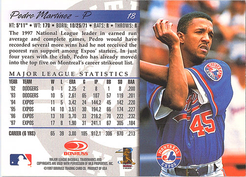 1998 Donruss Pedro Martinez #18 Montreal Expos Excellent