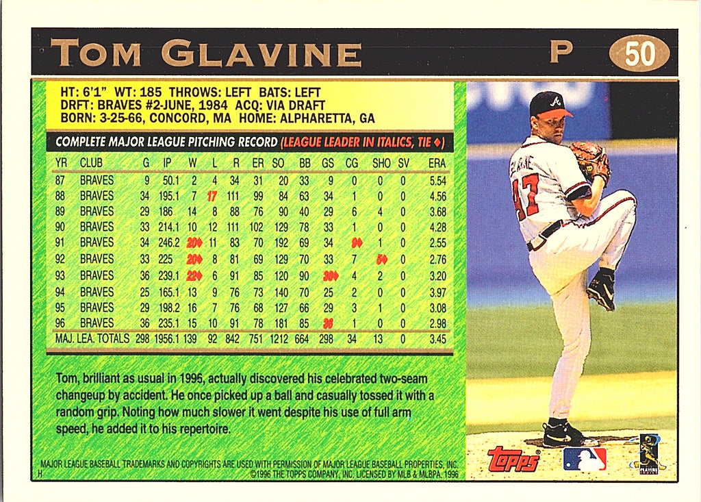 1997 Topps Tom Glavine #50 Atlanta Braves Excellent