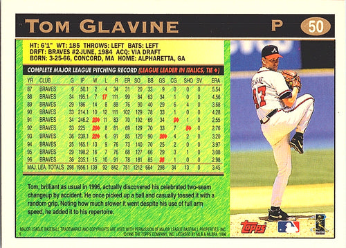 1997 Topps Tom Glavine #50 Atlanta Braves Excellent