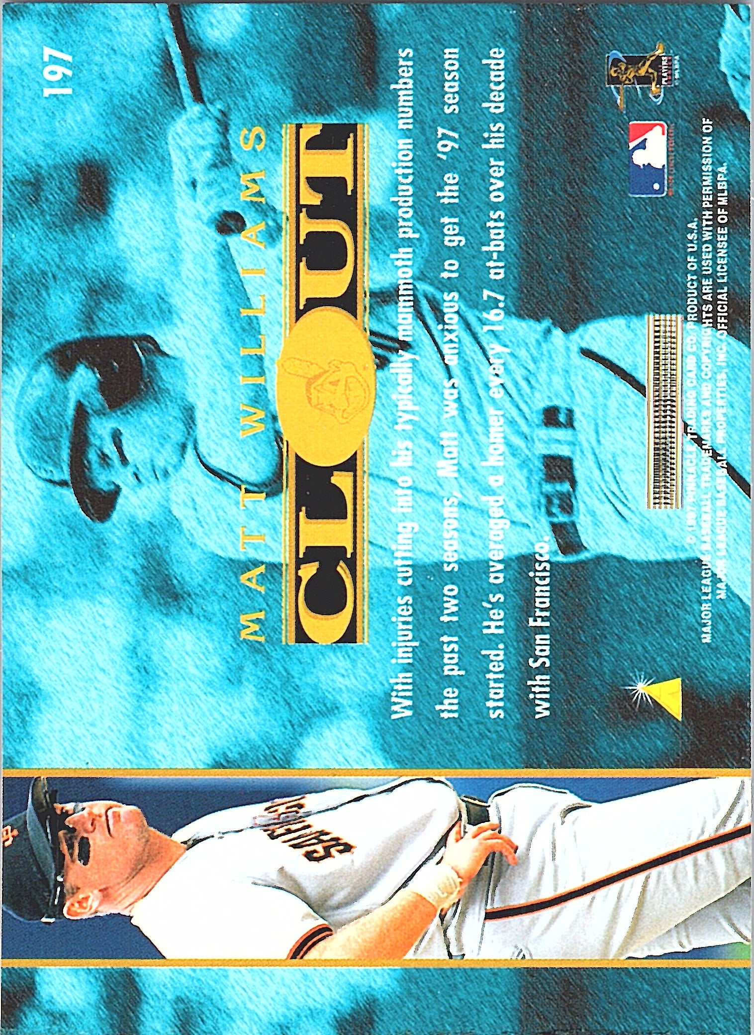 1997 Pinnacle Matt Williams #197 San Francisco Giants Excellent