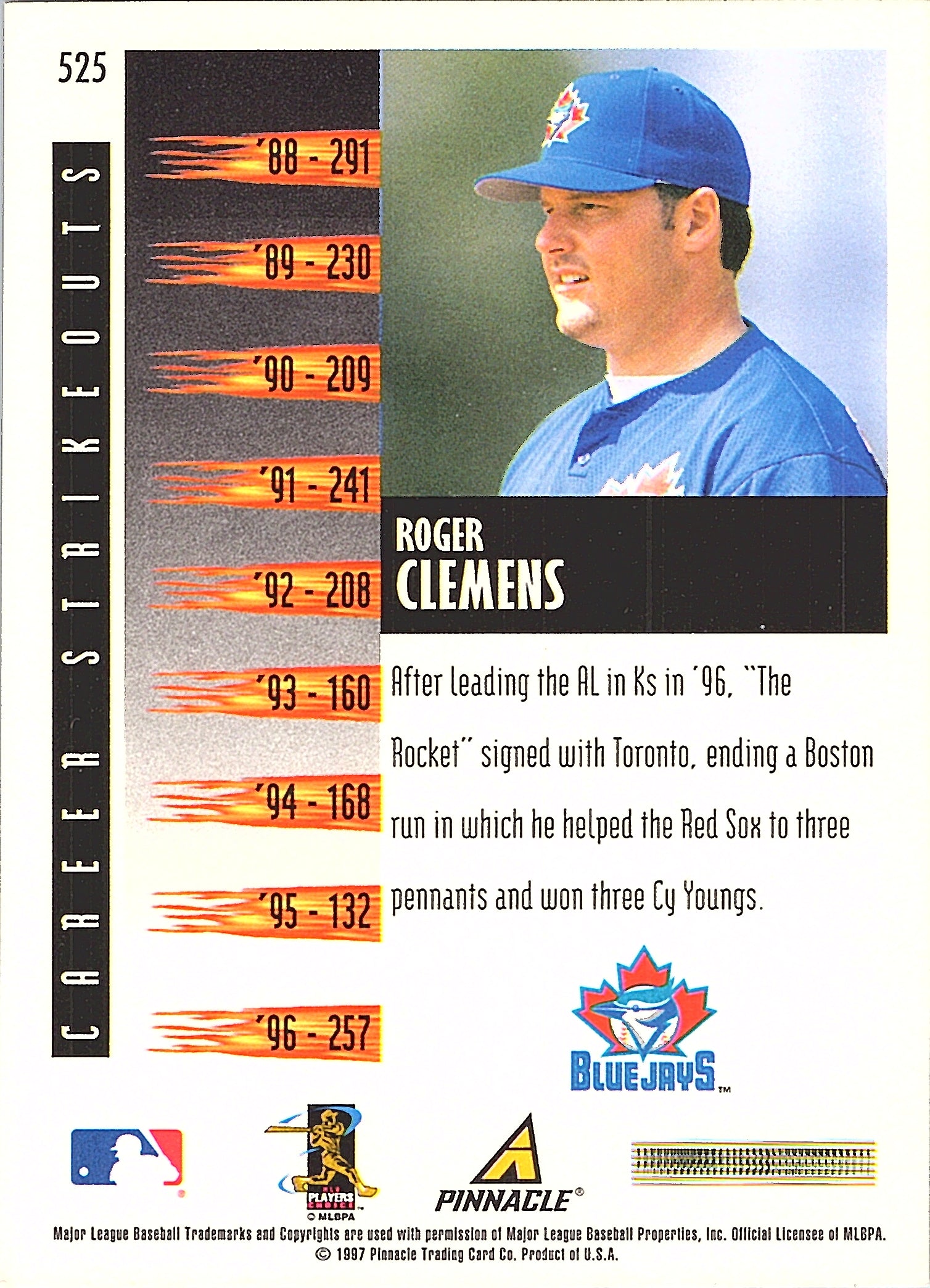 1997 Score Roger Clemens #525 Toronto Blue Jays Excellent