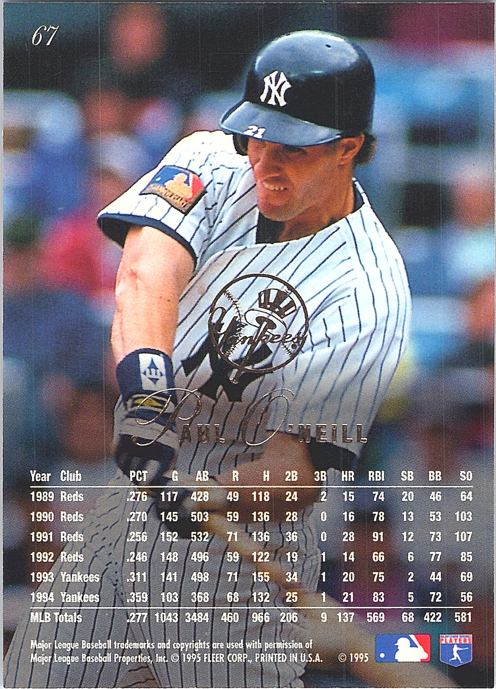 1995 Fleer Paul O'Neill #67 New York Yankees Excellent