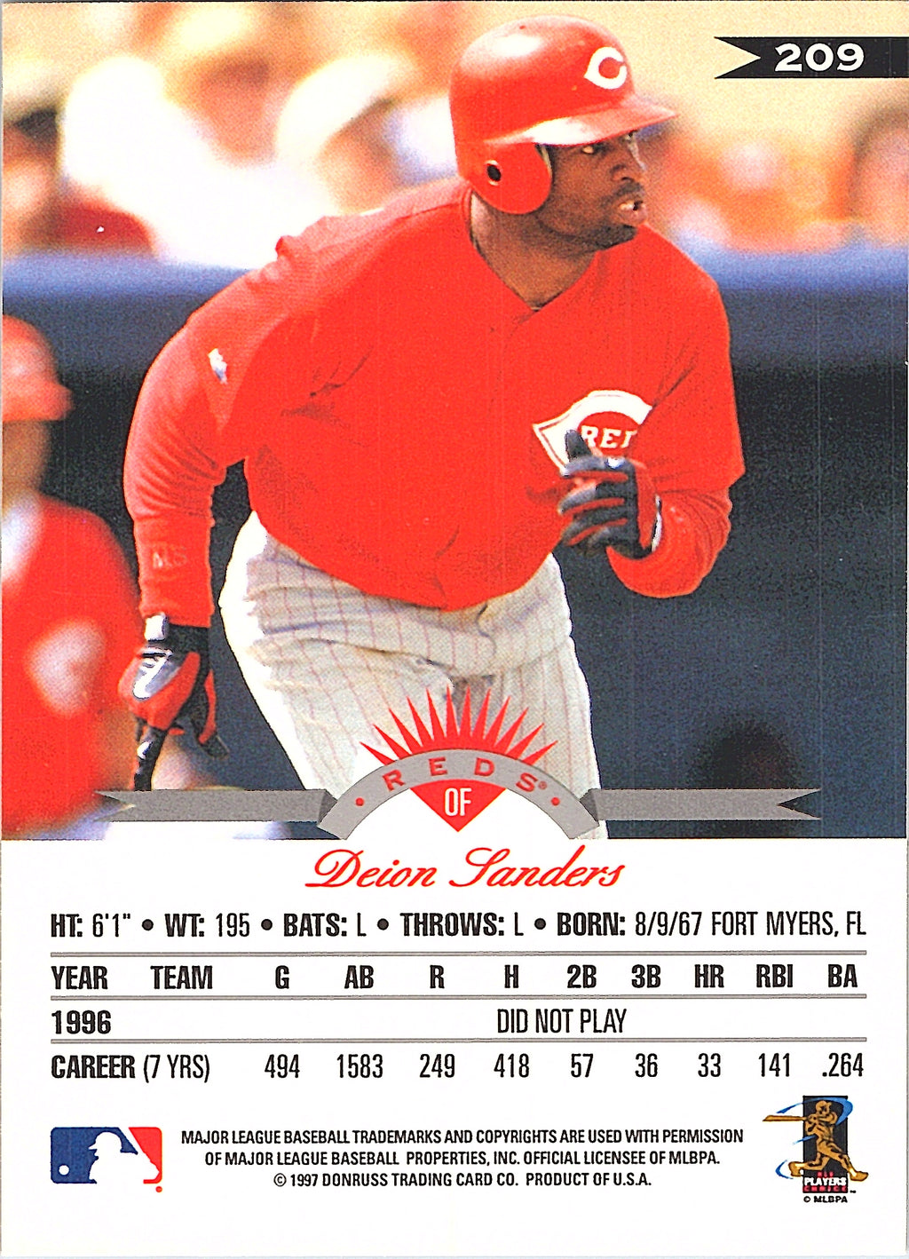 1997 Leaf Deion Sanders #209 Cincinnati Reds Excellent