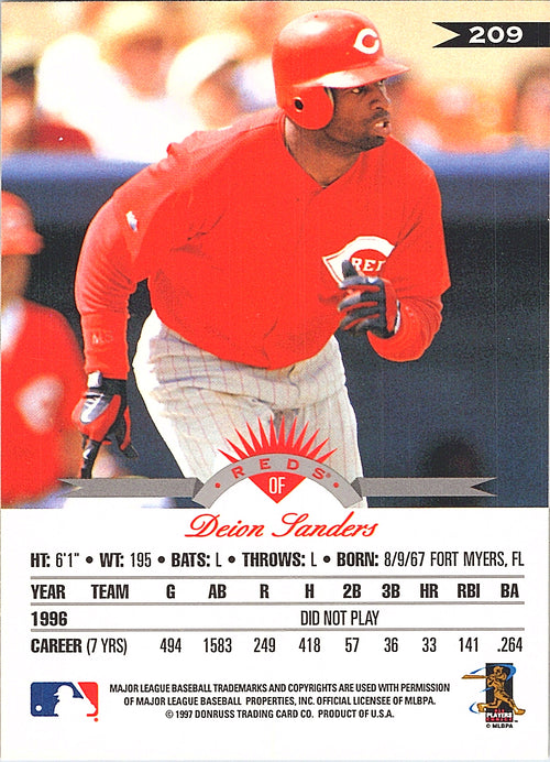 1997 Leaf Deion Sanders #209 Cincinnati Reds Excellent