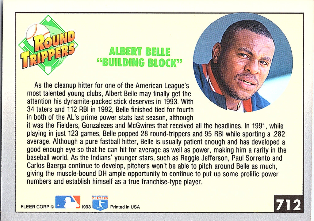 1993 Fleer Albert Belle #712 Cleveland Indians Excellent