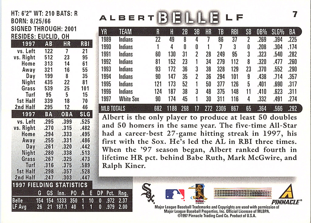 1998 Score Albert Belle #7 Chicago White Sox Excellent