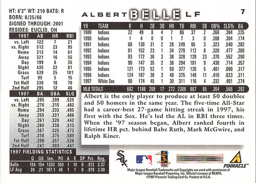 1998 Score Albert Belle #7 Chicago White Sox Excellent
