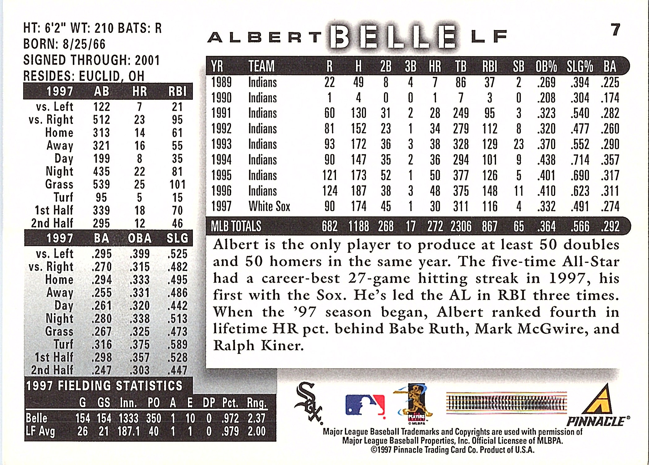 1998 Score Albert Belle #7 Chicago White Sox Excellent