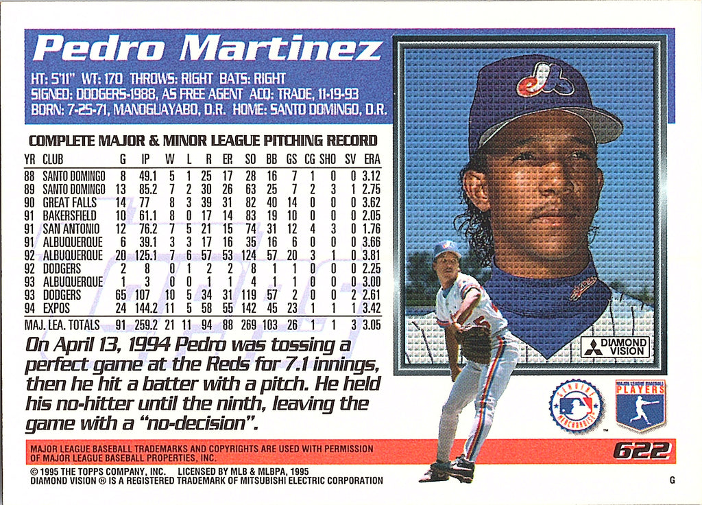 1995 Topps Pedro Martinez #622 Montreal Expos Excellent