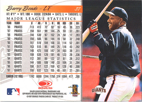 1998 Donruss Barry Bonds #37 San Francisco Giants Excellent