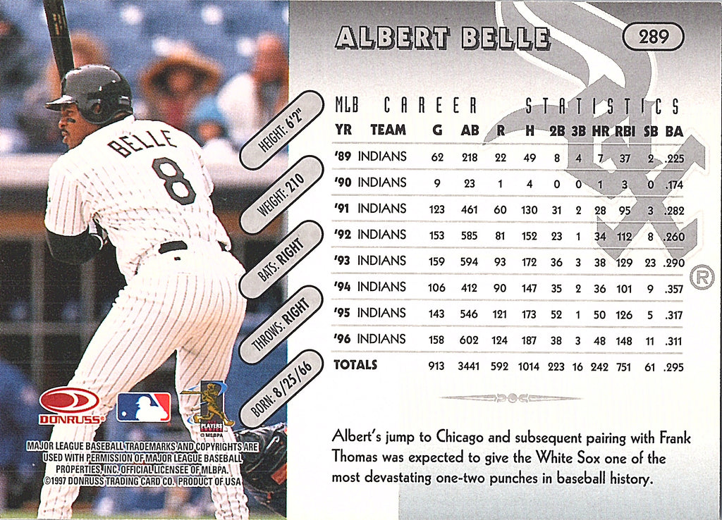 1997 Donruss Team Sets Albert Belle #70 Chicago White Sox Excellent