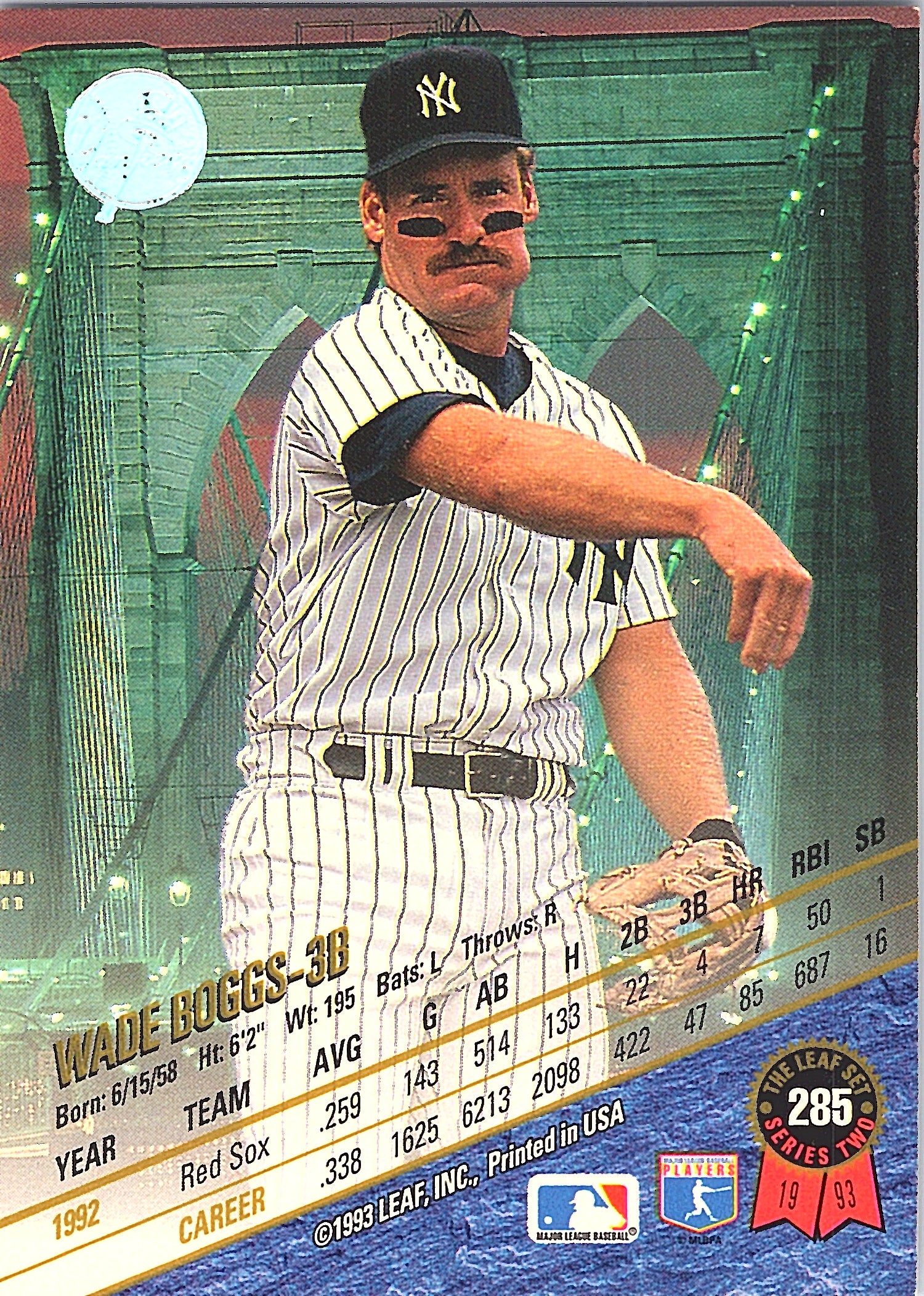 1993 Leaf Wade Boggs #285 New York Yankees Excellent