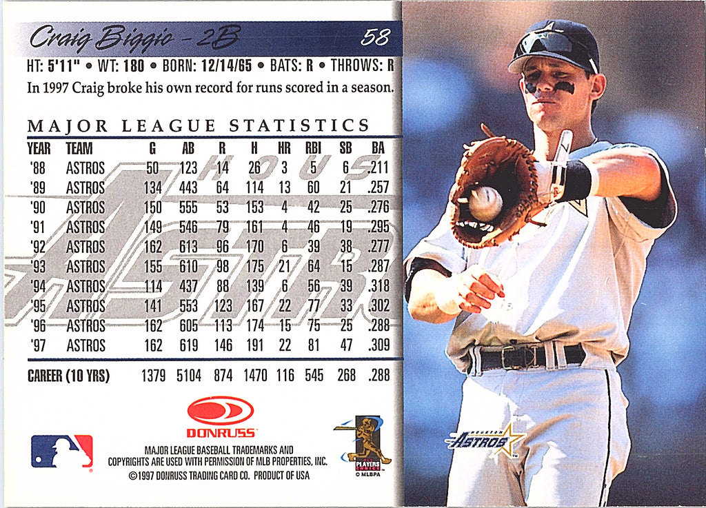 1998 Donruss Craig Biggio #58 Houston Astros Excellent