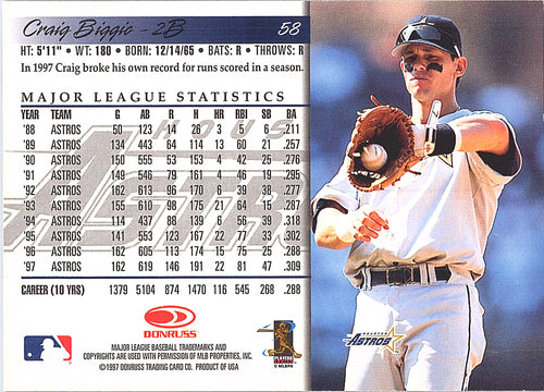 1998 Donruss Craig Biggio #58 Houston Astros Excellent