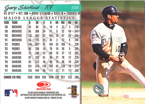 1998 Donruss Gary Sheffield #138 Florida Marlins Excellent