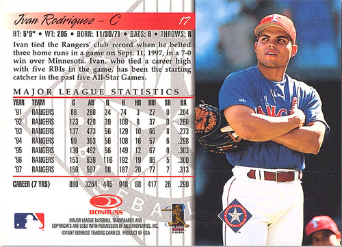 1998 Donruss Days Ivan Rodriguez #3 Texas Rangers Excellent
