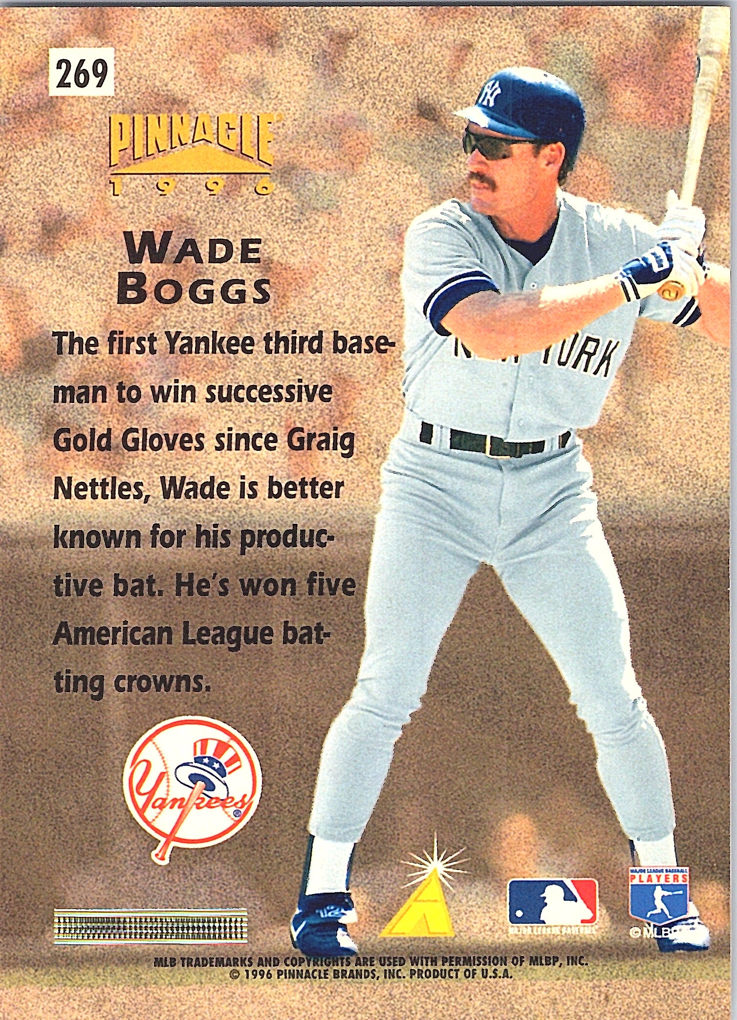 1996 Pinnacle Wade Boggs #269 New York Yankees Excellent
