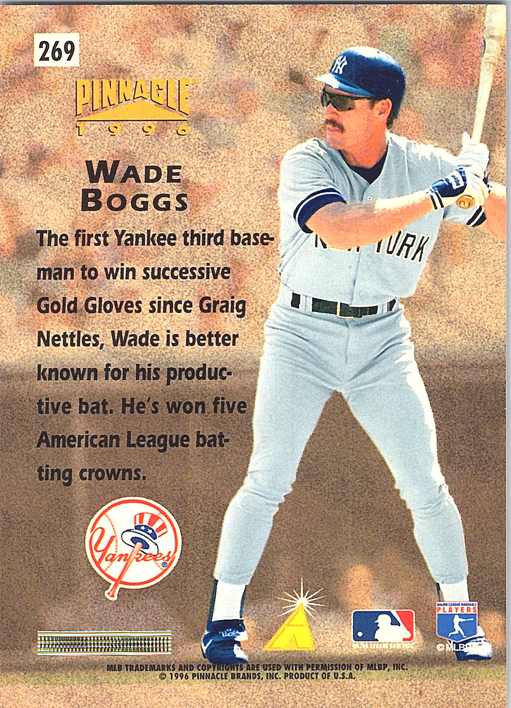 1996 Pinnacle Wade Boggs #269 New York Yankees Excellent