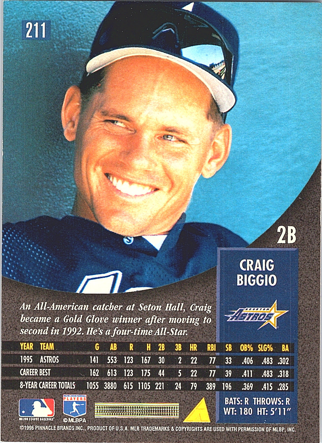 1996 Pinnacle Craig Biggio #211 Houston Astros Excellent
