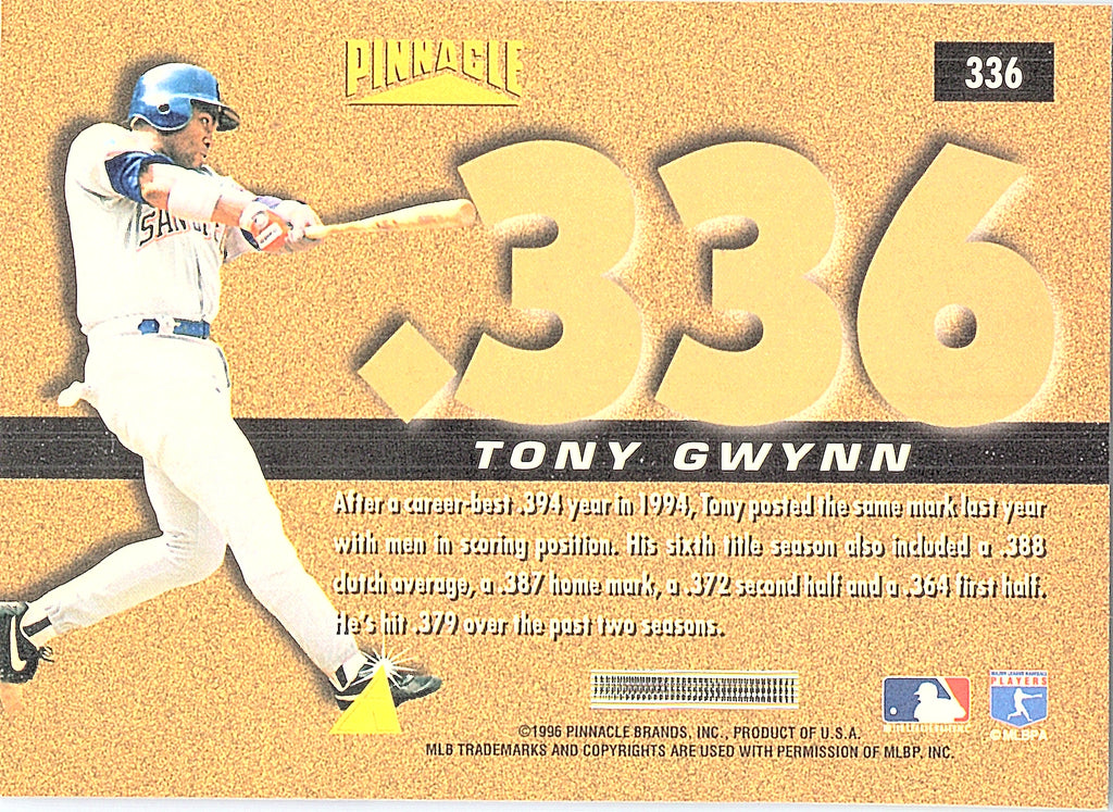 1996 Pinnacle Tony Gwynn #336 San Diego Padres Excellent