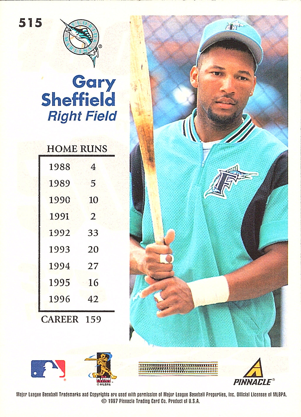 1997 Score Gary Sheffield #515 Florida Marlins Excellent