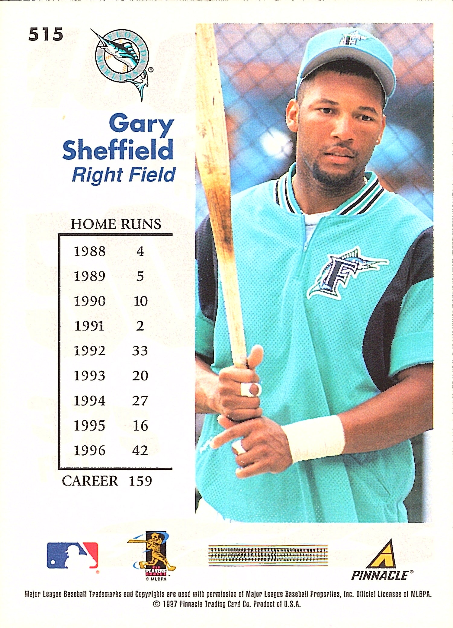 1997 Score Gary Sheffield #515 Florida Marlins Excellent